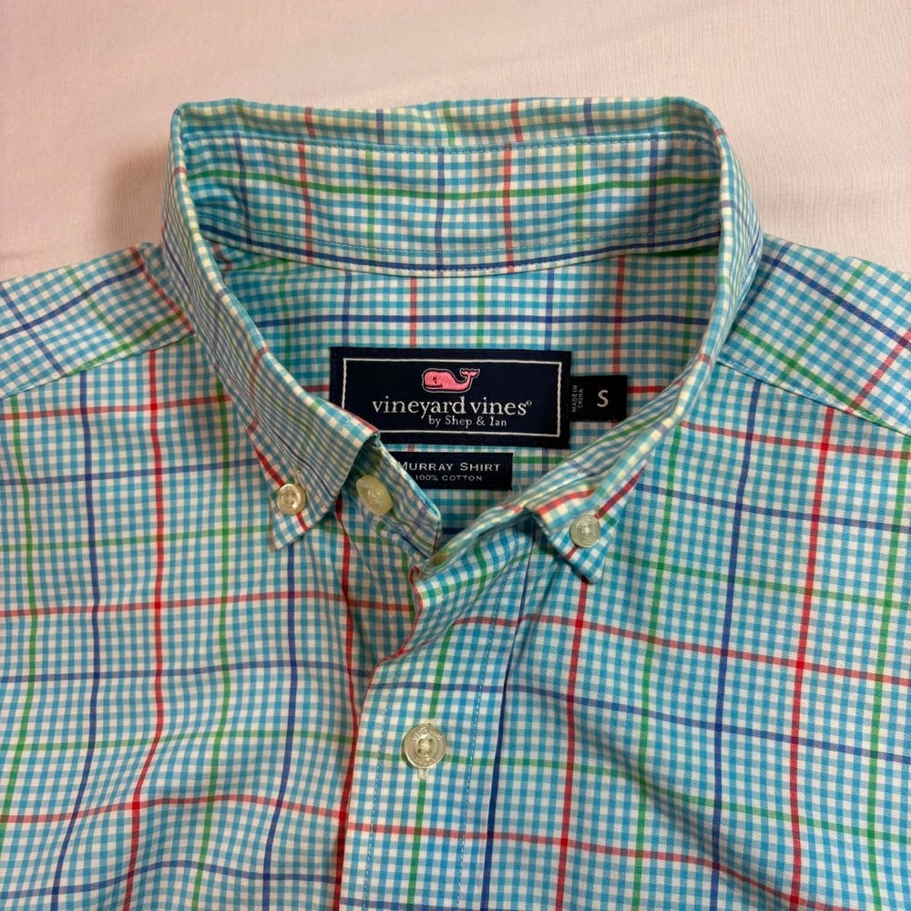 Vineyard Vines Shirt Mens Small S Button Down Plaid Long Sleeve Blue Green Red